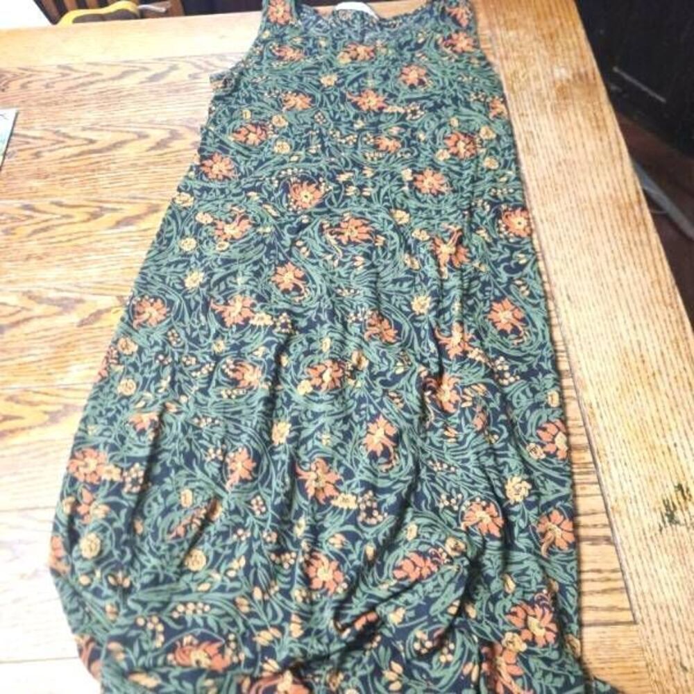 Peruvian Connection green floral pima cotton Midi Dress sz Medium